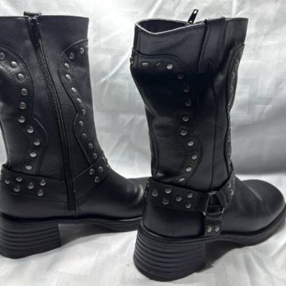 Steve Madden Valent Girls Black Leather Square Toe Studded Biker EBS933 Size 5 - Picture 2 of 4